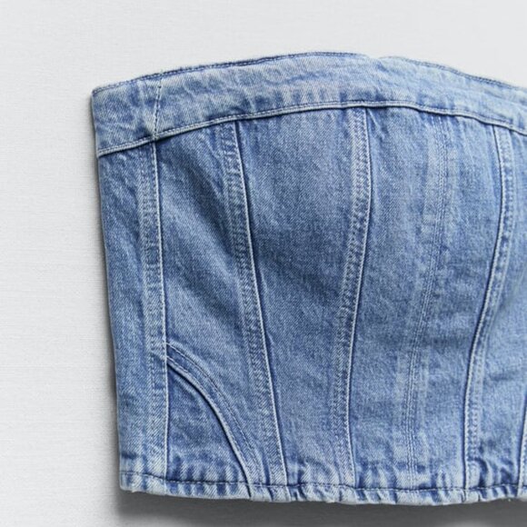 ZARA DENIM CORSETRY-INSPIRED TOP - Picture 5 of 8